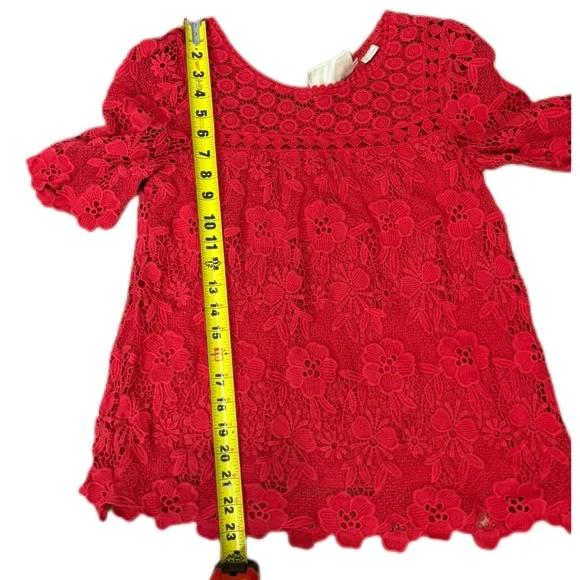 Anthropologie Vanessa Virginia Candace Lace Top Red Size 2 EUC - Picture 10 of 10